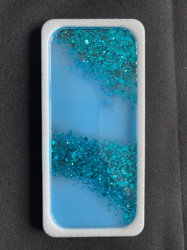 Vide poche rectangle à paillette bleu et blanc 