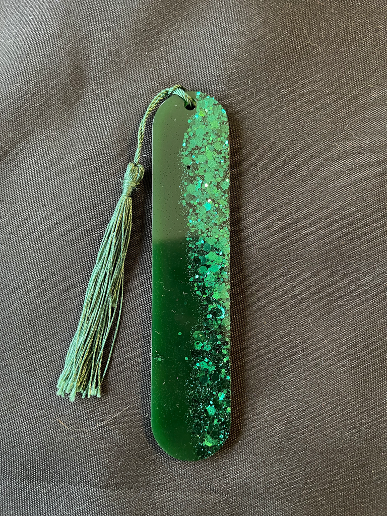 Marque page vert à paillettes 
