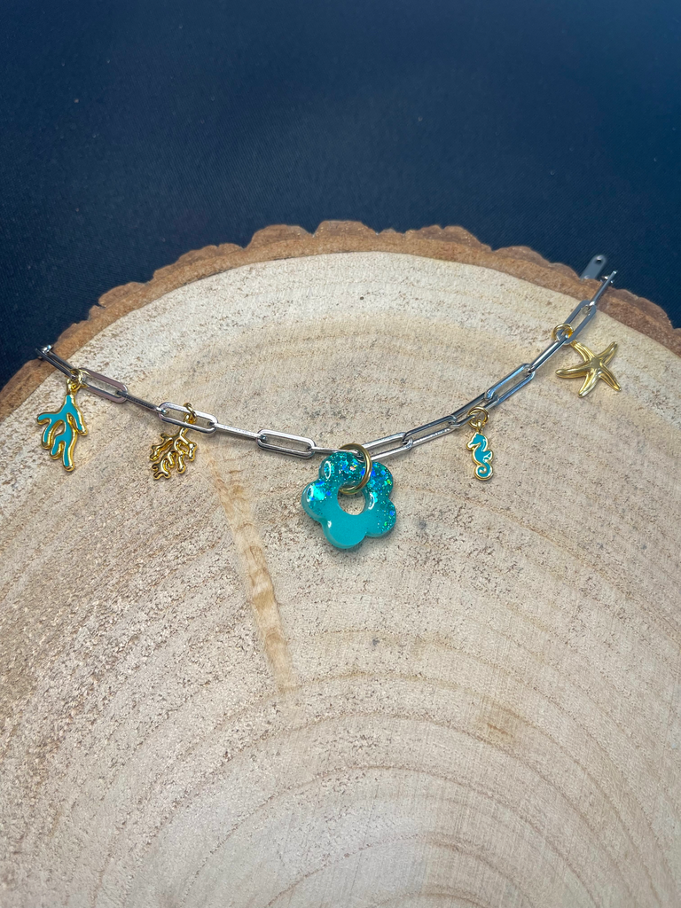 Bracelet argenté breloques mer 