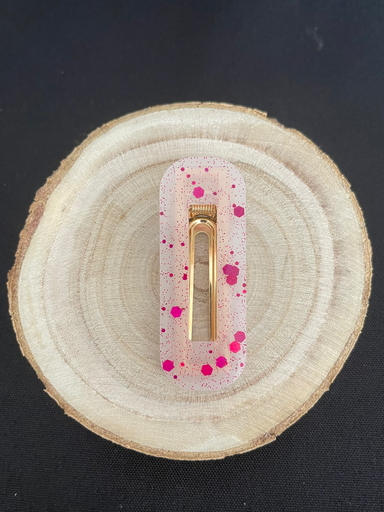 Barrette blanche à paillettes rose 