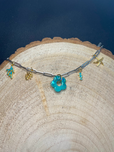 Bracelet argenté breloques mer 